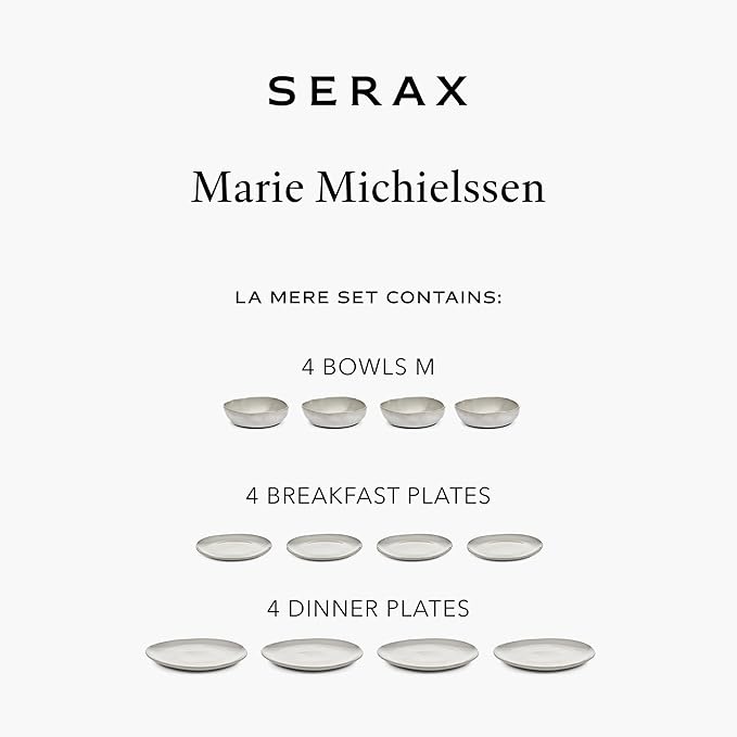 Serax 12-Piece Dinnerware Set for 4 | La Mère tableware by Marie Michielssen | 4 white Dinner Plates 4 Small Plates 4 Bowls | Stoneware Home Kitchen Essentials Sets | Dishware and Dishes