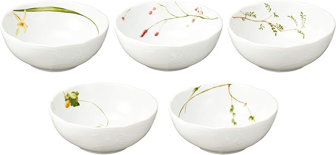 Narumi 40912-34275 Satohana Calendar Dinnerware Set Green Floral Pattern Set of 5 Patterns Cute For 5 People 15 Pieces Microwave Warming Made in Japan Gift Box