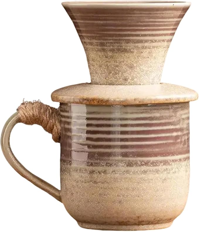 Pour Over Coffee Maker Vintage Ceramic Coffee Maker Set for Home Café Restaurant Camping Large Coffee Mug(Pink)