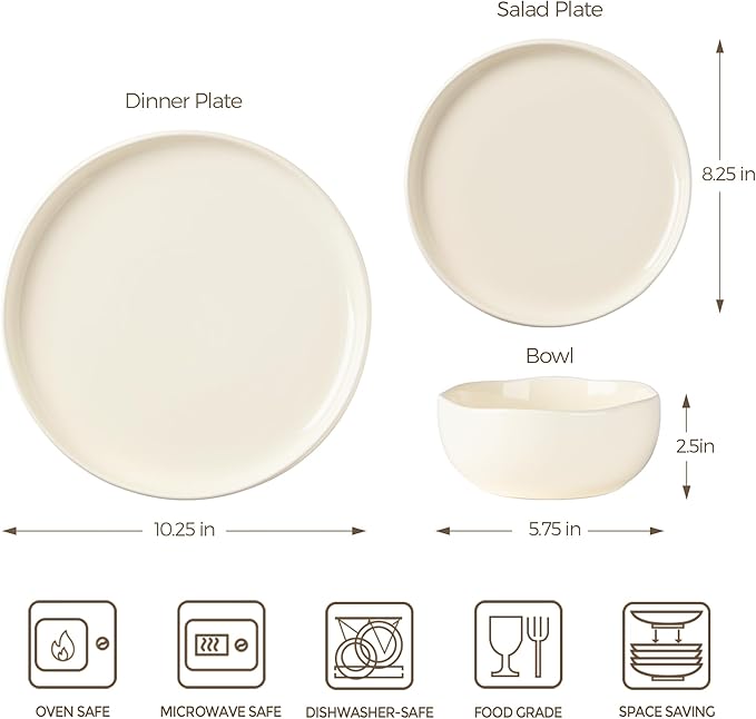 TheTerra Ceramic Dinnerware Sets for 4 12 Pieces Porcelain Lightweight Plates and Bowls Sets Scratch Resistant Dish Set Oven &amp Microwave &amp Dishwasher Safe Beige