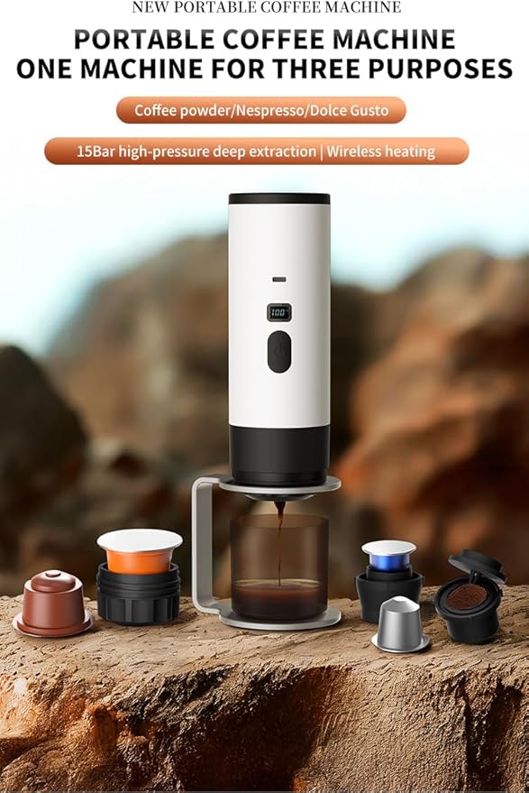 Portable Electric Espresso Coffee Maker Rechargeable Capsule Machine 90ML Tank 120ML Cup 5 Colors (Champagne color standard version without stand velvet bag)