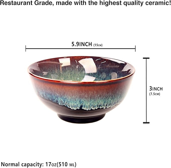 17oz Ceramic Soup &amp Cereal Bowls Set of 6 Dishwasher &amp Microwave Safe