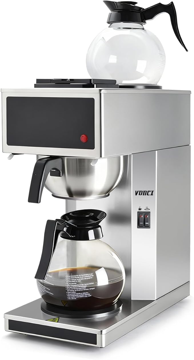 VONCI 1610W Commercial Coffee Maker 12 Cup Drip Coffee Machine 2 Glass Carafes and 2 Warmers Stainless Steel Housing &amp Funnel Industrial Coffee Maker for Offices Hotels Home