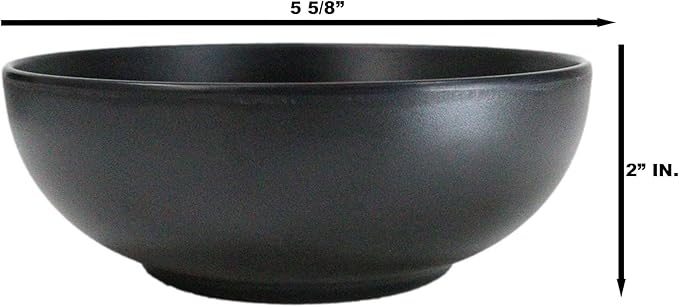 Ebros Gift Contemporary Ridged Matte Black Melamine Series Dinnerware Serveware Kitchenware Set Japanese Chinese Restaurant Supply (Pack Of 6 Round Soup Appetizer Rice Shallow Bowls 16oz)