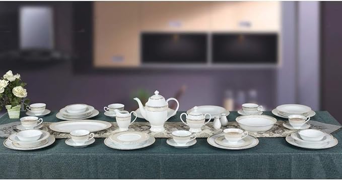 MISC 57 Piece Gold Mix and Match Dinnerware Set-New Bone China Service for 8 People Banded Formal Dishwasher Safe