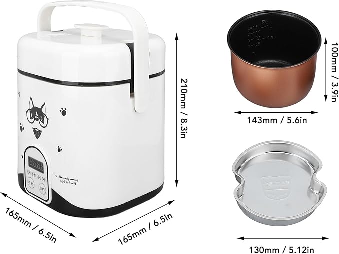 Rice Cooker 1.2L Small Rice Cooker with Non Stick Inner Pot Steaming Plate Rice Spoon 24H Reservation And Temperature Control for Car Camping Travel