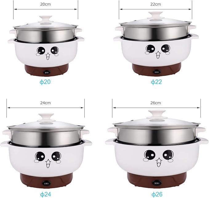 Electric Skillet 4-in-1 Multifunctional Electric Cooker Skillet Grill Pot for Cooking Rice Hotpot Soup Steam Eggs Fried Noodles Small Kitchen Cooker Non-Stick (2.8L without Steamer)
