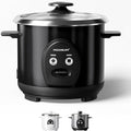 3-Cup Uncooked Rice Cooker Small Stainless Steel Non-Toxic Inner Pot One-Touch Multifunction for Rice/Sauté/Yogurt Dishwasher Safe 1-3 People Size Black
