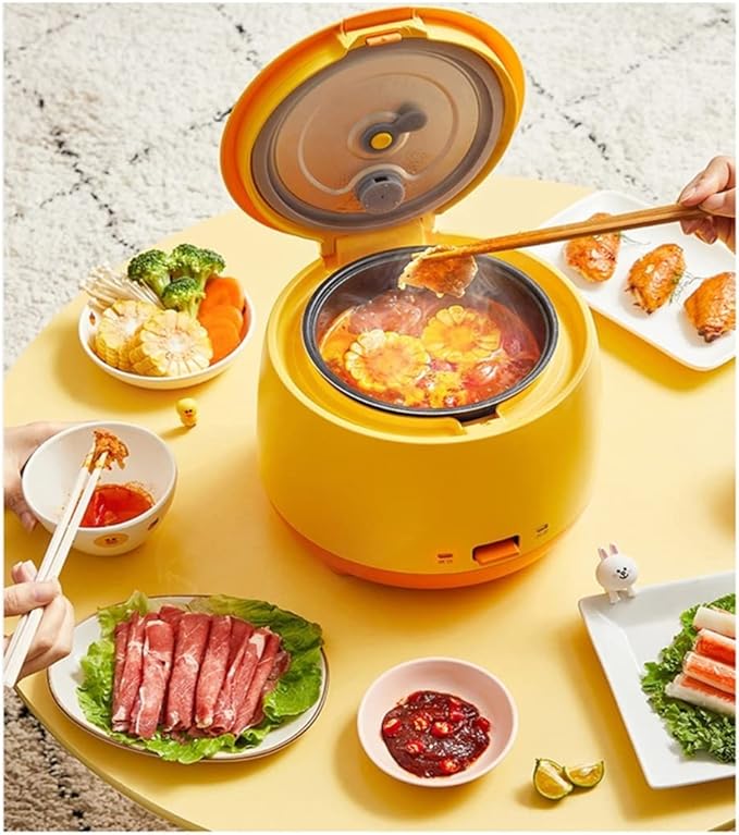 Multi Small Cooker 1.5L Electric Rice Cooker Non-Stick Inner Mini Household Automatic Food Cooking Pot for 1-2People (Brown)
