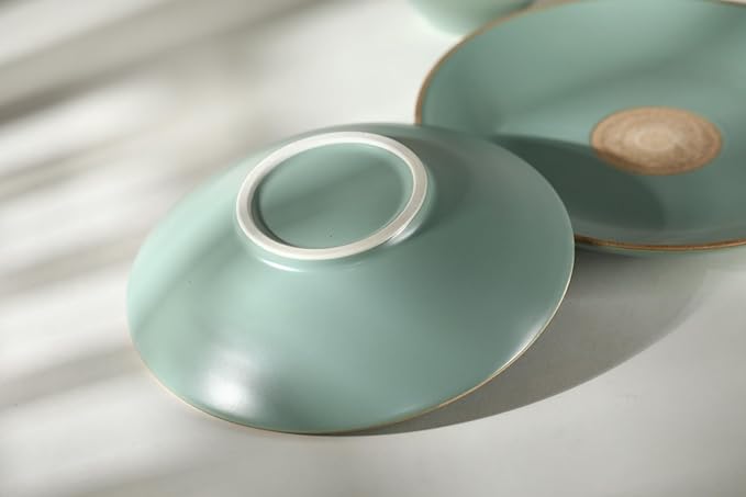 Dinnerware sets ceramic dinnerware stoneware dinnerware handmade ceramic unique dinner plates couples wedding housewarming gifts (Green)