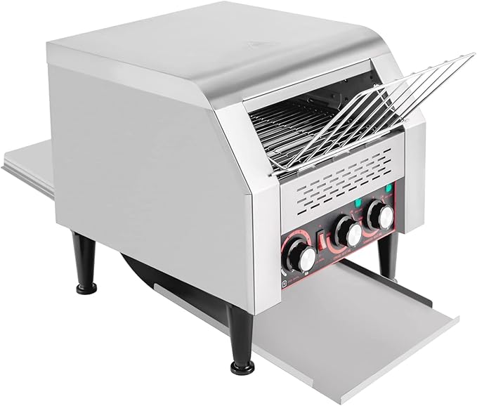 2200w Stainless Steel Conveyor Toaster 300 Slices/Hour Commercial Heavy Duty Conveyor T-oaster With Upper and Lower Three-Ring Heating Tubes 7 Levels Adjustable Restaurant Toaster Double Chutes