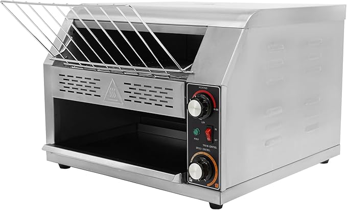 Commercial Conveyor Toaster – 450 Slices/Hour Stainless Steel Bread Toaster with Adjustable Speed &amp Triple Heating Mode High-Efficiency 2400W Toasting Machine for Cafes Hotels Restaurants