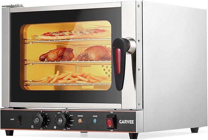 Garvee Commercial Convection Oven Countertop 22L/20Qt 1440W Toaster 3-Tier Electric Oven w/Front Glass Door Trays Wire Racks Clip Gloves 120V