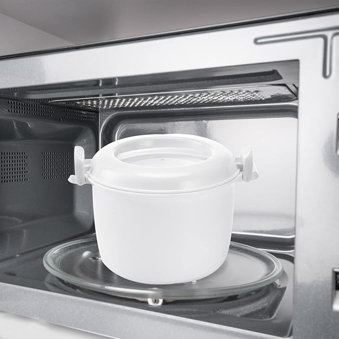 EKsma Microwave Rice Cooker for Small Multifunction Insulated Lunch Box Cookware for Microwave Oven Airtight Food Storage for Rice Veggies and Casseroles(White)