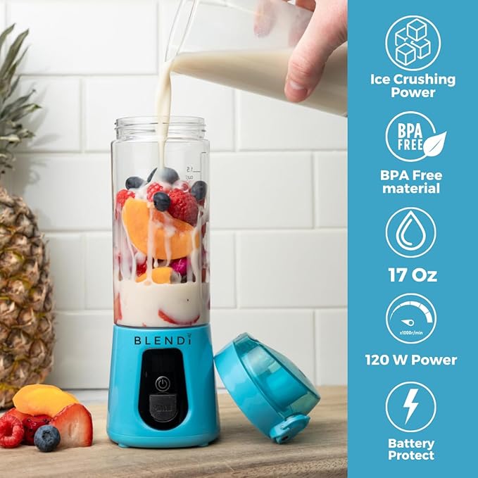 BLENDi Pro+ Portable Blender (New 2025 Model 17.5oz Turquoise) – Upgraded 120W Motor USB-C Rechargeable Cordless Personal Blender Smoothies &amp Shakes – BPA-Free Self-Cleaning Travel-Friendly