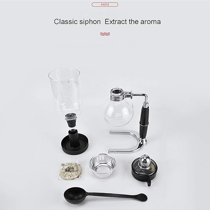 Hand Siphon Coffee Maker PotSiphon Glass PotTea Siphon PotVacuum Coffee Maker GlassSiphon Coffee Makerfor Brewing Coffee and Tea with Extended Handle