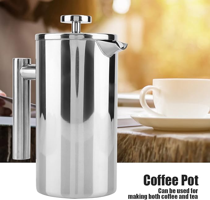 GLOGLOW French Press Practical Portable Large Capacity Double Walled Tea Pot with Filter Multifunctional Lightweight Stainless Steel Coffee Maker French Press for Home Office (800ML)