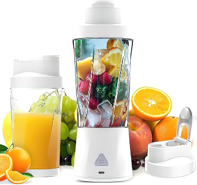Portable juicer large capacity charging juicer cup wireless juice mixer household small ice blender portable cup multifunctional food processor (White)