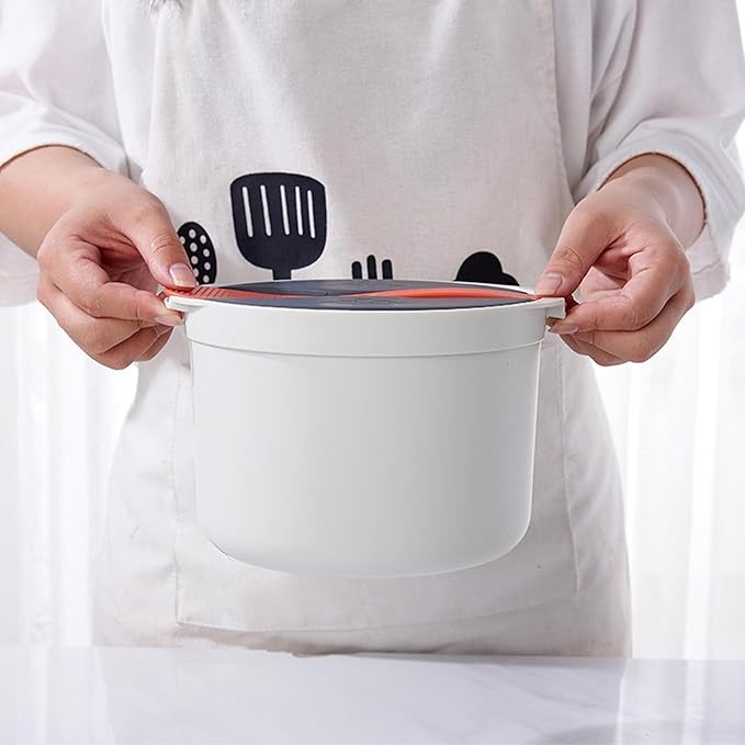 Microwave Rice Cooker Steaming Tray for Vegetables and Rice with Convenient Handle for Small Kitchens and Dorm Rooms