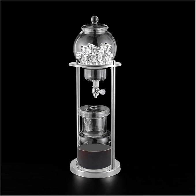 SOYON Cold Brew Coffee Tower600 Ml Iced Coffee DripperPortable Cold Brew Dripper Tower Coffee MakerLuxury Glass Slow Smooth Drip Coffee Machine For Home Office(Silver)