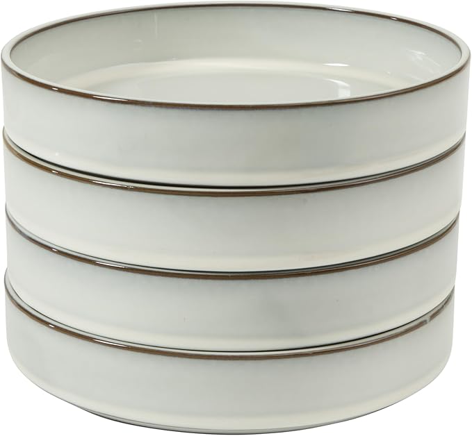 Bloomhouse - Two Time Oprah's Favorite Things WInner - Santorini Mist 4-Piece 8.6-Inch Terracotta Pasta Bowl Set – Moonstone White Reactive Glaze Round Shallow Walled Dinner &amp Serving Bowls