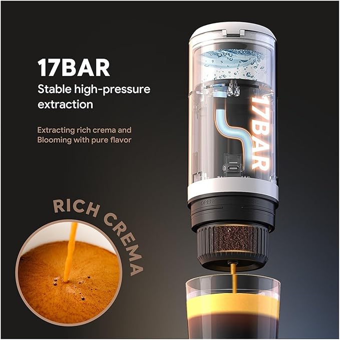 Portable Coffee Machine 3 In 1 Portable Espresso Machine For Powder Capsule Coffee Bag And Ground Coffee Suitable For Car Home Camping Machine for Outdoor Travel Picnic(WHITE Packaging 1)