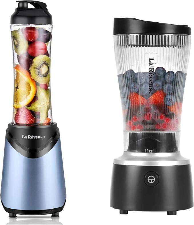 La Reveuse 300W Personal Size Blender (Light Blue) + La Reveuse 250W Personal Size Blender (Black)