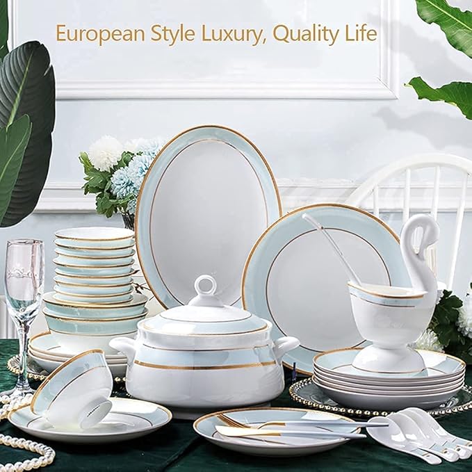 Dinnerware Set Dinner Party Tableware Service Set 305660Pcs Ceramic Dinnerware Set Bone China Tableware Dishes Plates Ceramic Combination Dinner Service Set Porcelaine Servi60 Pieces