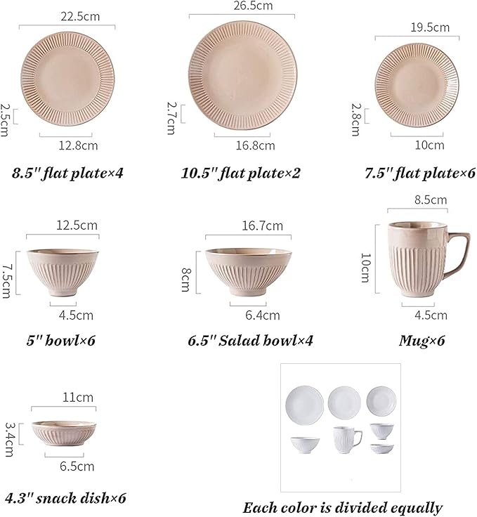 Porcelain Dinnerware Sets Plates and Bowls Sets Porcelain Dinnerware Sets Cereals Bowls and Steak Plates Sets | 34 Pieces Vintage Relief Tw