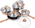 Stainless Steel Pots Pans Set Chic Wood Grain Design Multi Functional Cookware Set Glass and Phenolic Plastic Kitchen Pots Pans Set for Soup Frying Boiling Noodles