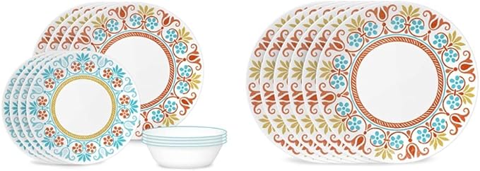 Corelle Global Collection Vitrelle 12-Piece Dinnerware Set Triple Layer Recycled Glass Terracotta Dreams &amp Global Collection Vitrelle Dinner Plates Set Triple Layer Recycled Glass