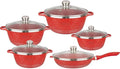 Pots and Pans Set 5 Pcs Cooking Pot Nonstick Cookware Sets With Glass Lids Aluminium Home Frying Pan Stock Pot Kitchen Supplies Kitchen Cooking Set(Red)