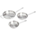 Amazon Basics 3-Piece Stainless Steel Aluminum-Clad Fry Pan Set Dishwasher Safe Induction Compatible Oven Safe to 500°F 8 9 1/2 and 12
