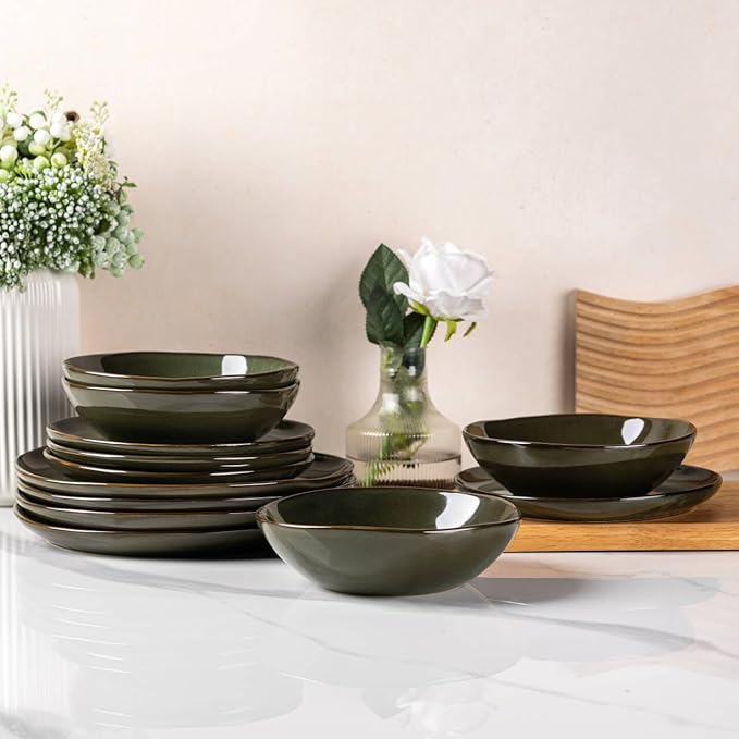 AmorArc Ceramic Dinnerware SetsHandmade Reactive Glaze Stoneware Plates and Bowls SetsHighly Scratch Resistant | Dishwasher &amp Microwave Safe Dishes SetService for 4 (12pc)