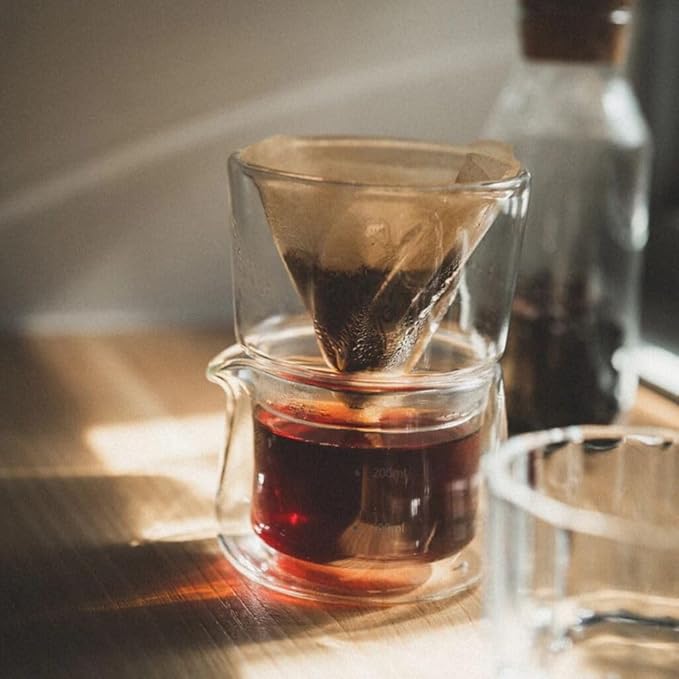 HMM Gaze Dripper &amp Pot - Pour Over Coffee Maker Brews 1-2 Cups Double Wall Glass Construction Aesthetic Helix Design Essential for Drip Coffee Lovers
