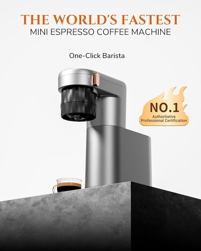 C1 Compact Mini Espresso Machine with Ground Coffee Rechargeable Portable Espresso Maker Electric Small Espresso Machine for Travel RV Car Camping Hiking Office Home Use Coffee Maker with Rich Crema
