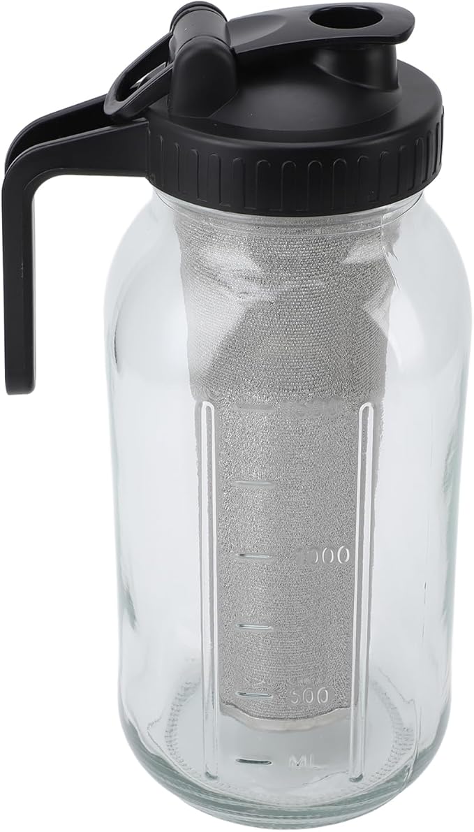 Focket Cold Brew Coffee Maker Thick Glass Leak Proof Mason Jar with Stainless Steel Filter for Iced Coffee Single Serve and Tea Brewing Home Office (2000ml)