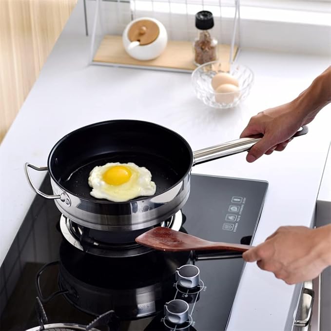 Solid Stainless Steel Kitchen Cookware Set 12 Piece Pan Set Nonstick Skillet Casserole with Glass Lid
