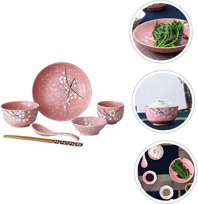 Happyyami 12-Piece Japanese Ceramic Dinnerware Set Home Tableware Creative Cutlery Kit Pink Dishwasher Safe for Single Users for Everyday Use