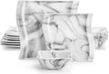MALACASA Plates and Bowls Set 12-Piece Modern Porcelain Dinnerware for 4 Marble Square Ceramic Dish Set Microwave and Dishwasher Safe Flora Series