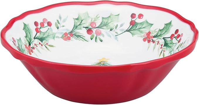 UPware 12 Piece Christmas Tree Melamine Dinnerware Sets Outdoor Dishes Set Plates and Bowls Sets Christmas Decorations Service for 4 Red