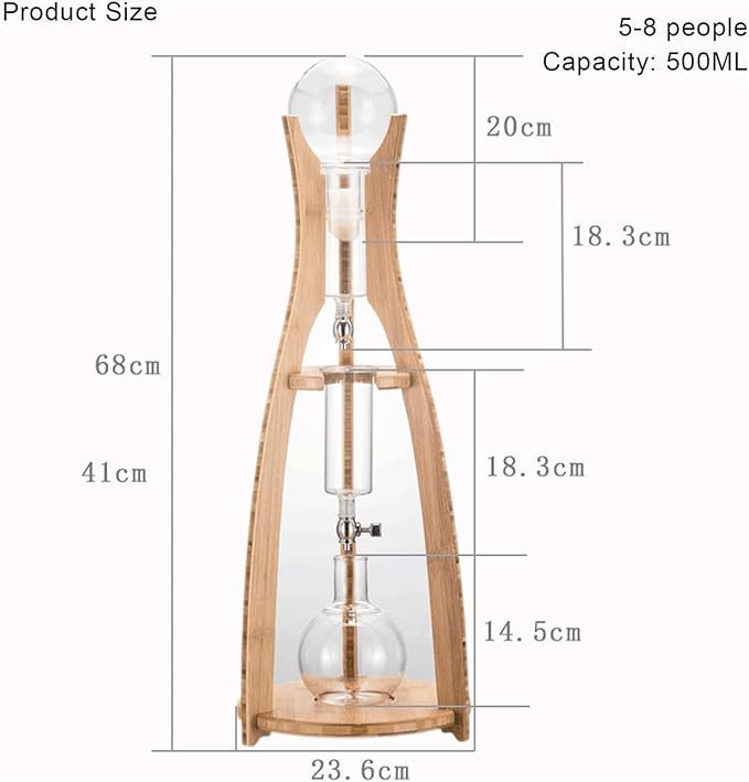 WIKINK Cold Brew Drip Tower 500ml Cold Brew Drip Coffee Maker with Adjustable Dripper Detachable Glass Cold Brew Maker with Slow Drip Technology for Cafe Home Kitchen