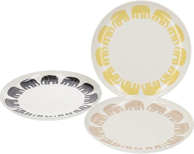 Finlayson FIN140-95 Elephanty Pattern Large Plate Pasta Plate Trio 3 Pieces Gift Dinnerware Set Diameter 8.5 inches (21.5 cm) Miscellaneous Goods Scandinavian Tableware Women's Present