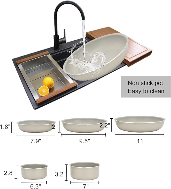 6PCS Pots and Pans Set with Detachable Handles Non Stick Kitchen Cookware Sets for All Stoves Aluminum Alloy Cooking Utensils Stackable Design Dishwasher Safe Beige