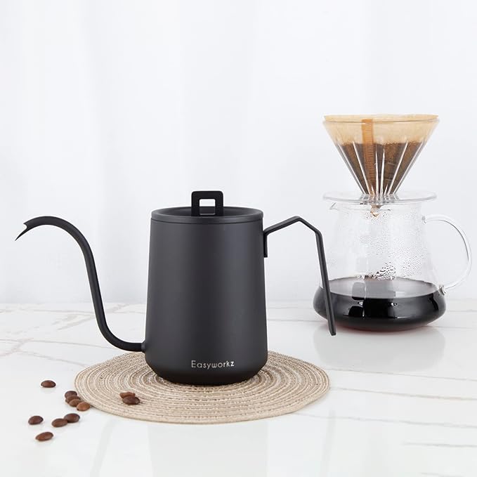 Easyworkz Gooseneck Pour Over Coffee Kettle 20 oz Stainless Steel Hand Drip Coffee Pot With Long Narrow Spout Matte Black