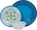 Melamine Dinnerware Sets 12 Pcs Melamine Plates Party Plates and Bowls Sets Camping Dishes Set for 4 Unbreakable BPA-Free Dishwasher Safe （Green flowers）