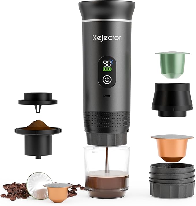 Portable Coffee Maker Espresso Machine Small Electric Battery Operated Coffee Cup Mini Espresso Machines Self-Heating Car Travel Espresso Pod Maker 3-IN-1 Ground Coffee &amp NS Capsule Hiking Campin