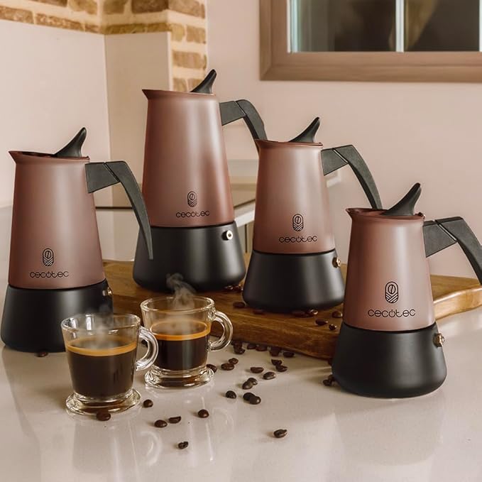 Cecotec Piccolina Italian Coffee Maker 600 Bronze 300ml 6 Coffee Cups Stainless Steel Suitable for All Surfaces Premium Filter Safety Valve Heat Resistant Handle Elegant Design