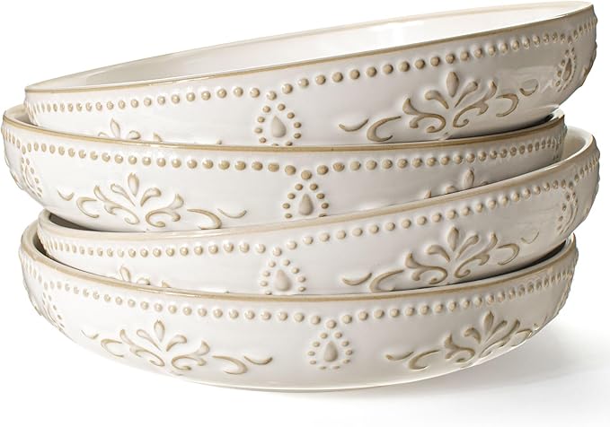 Artena Pasta Bowls 50oz Large Salad Serving Bowls 9.75'' Plates Bowls Set of 4 &amp Plates And Bowls Sets 16 Pieces Dinnerware Sets Dish Set For 4 Ceramic Kitchen Bowl And Plate Set