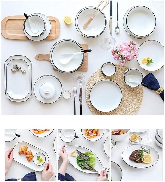 Dinnerware Sets Dish SetDurable Reactive Glaze PlatesDishesBowlsGift Idea for Any Occasion (A One Size)